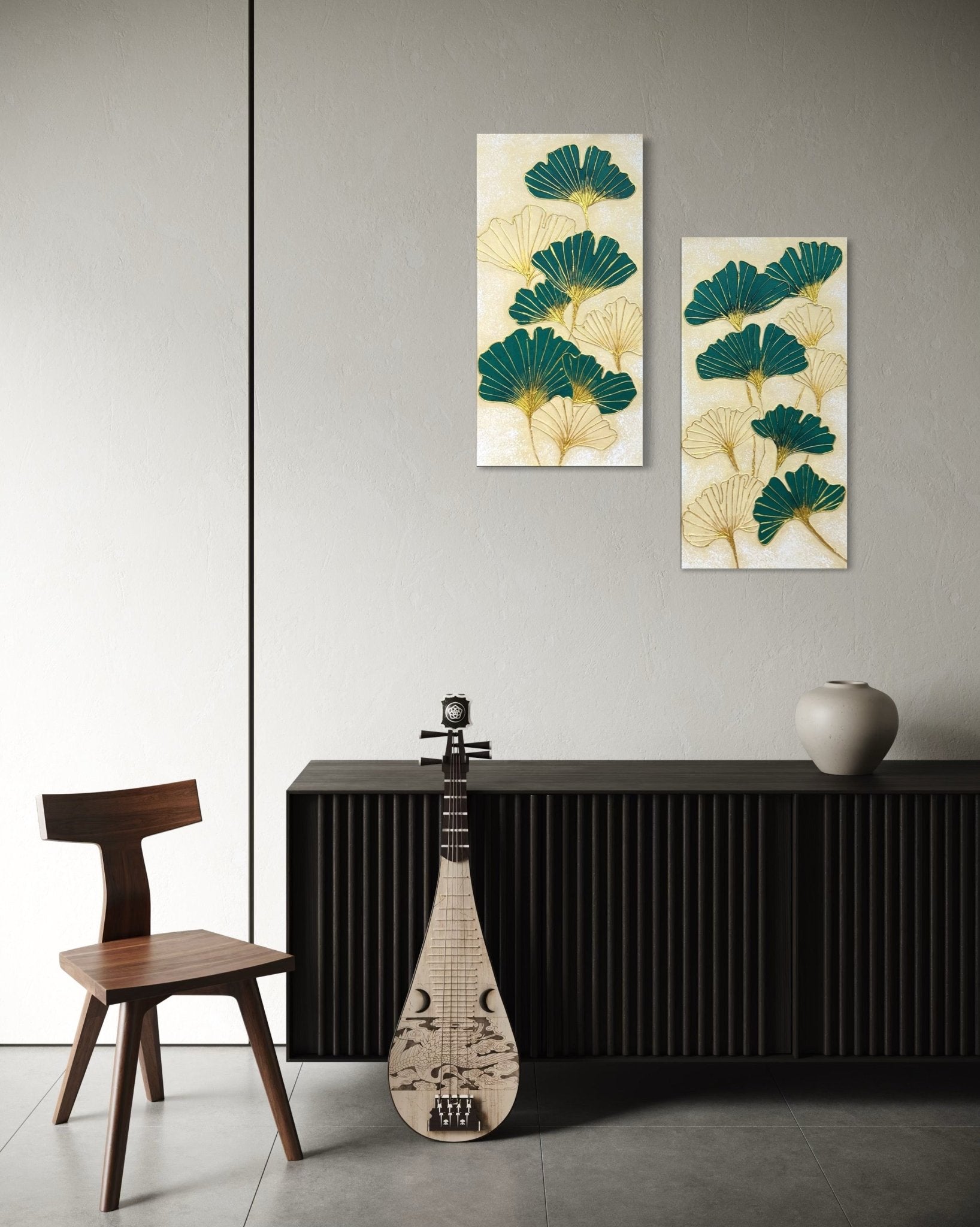 Gingko Lush (Diptych) - Art Whims | Handcrafted Textured Art for Inspired Spaces