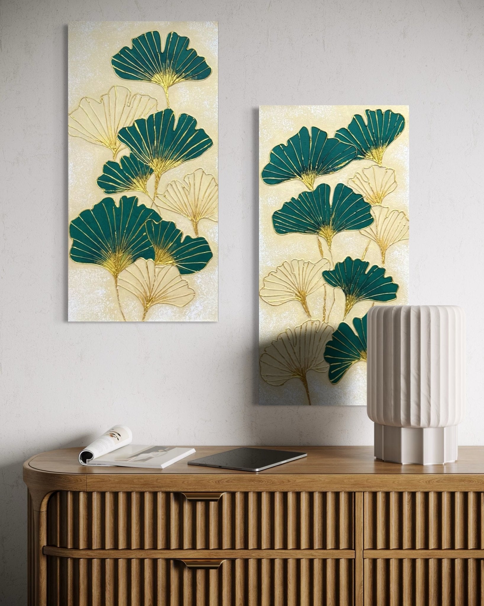 Gingko Lush (Diptych) - Art Whims | Handcrafted Textured Art for Inspired Spaces