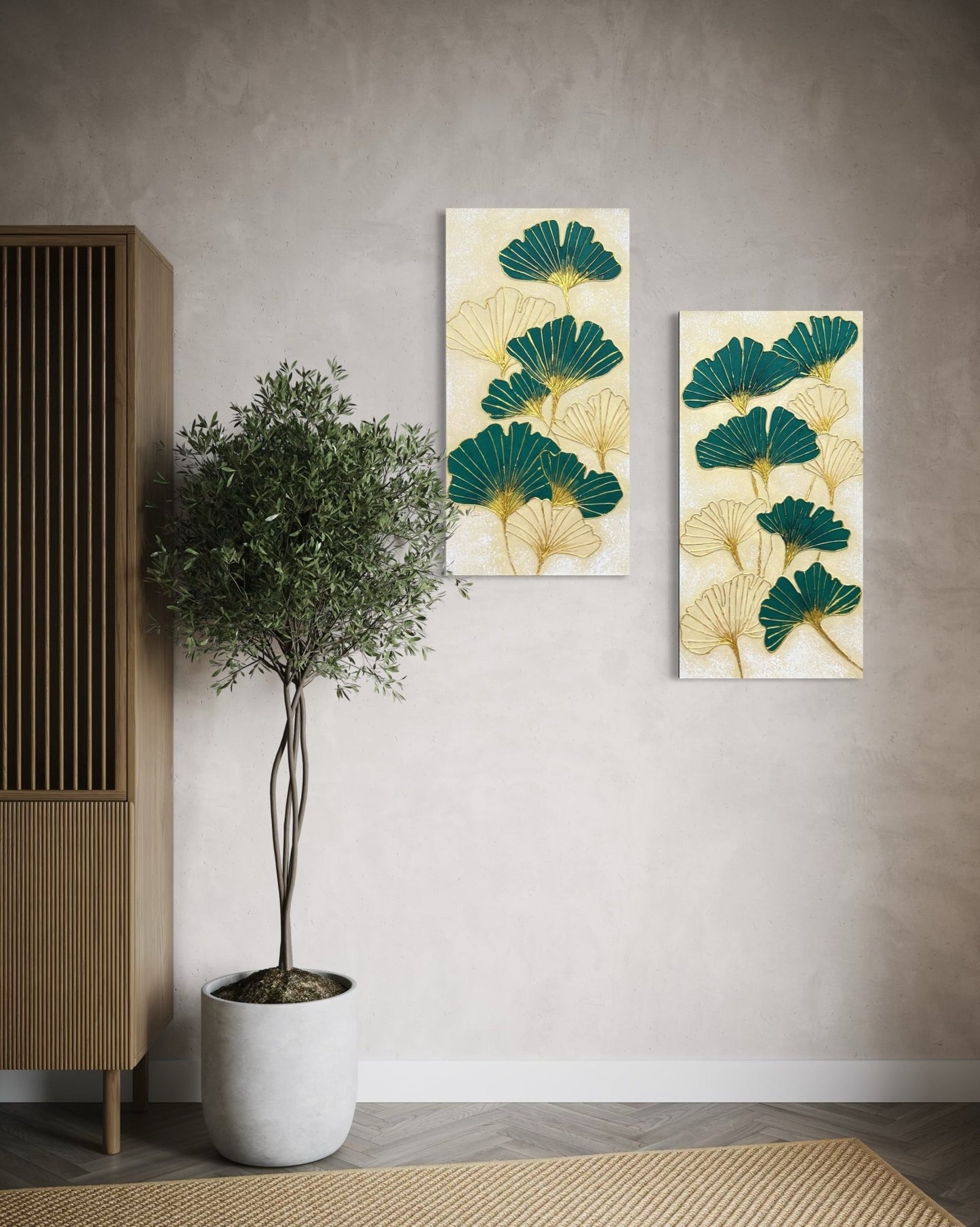 Gingko Lush (Diptych) - Art Whims | Handcrafted Textured Art for Inspired Spaces