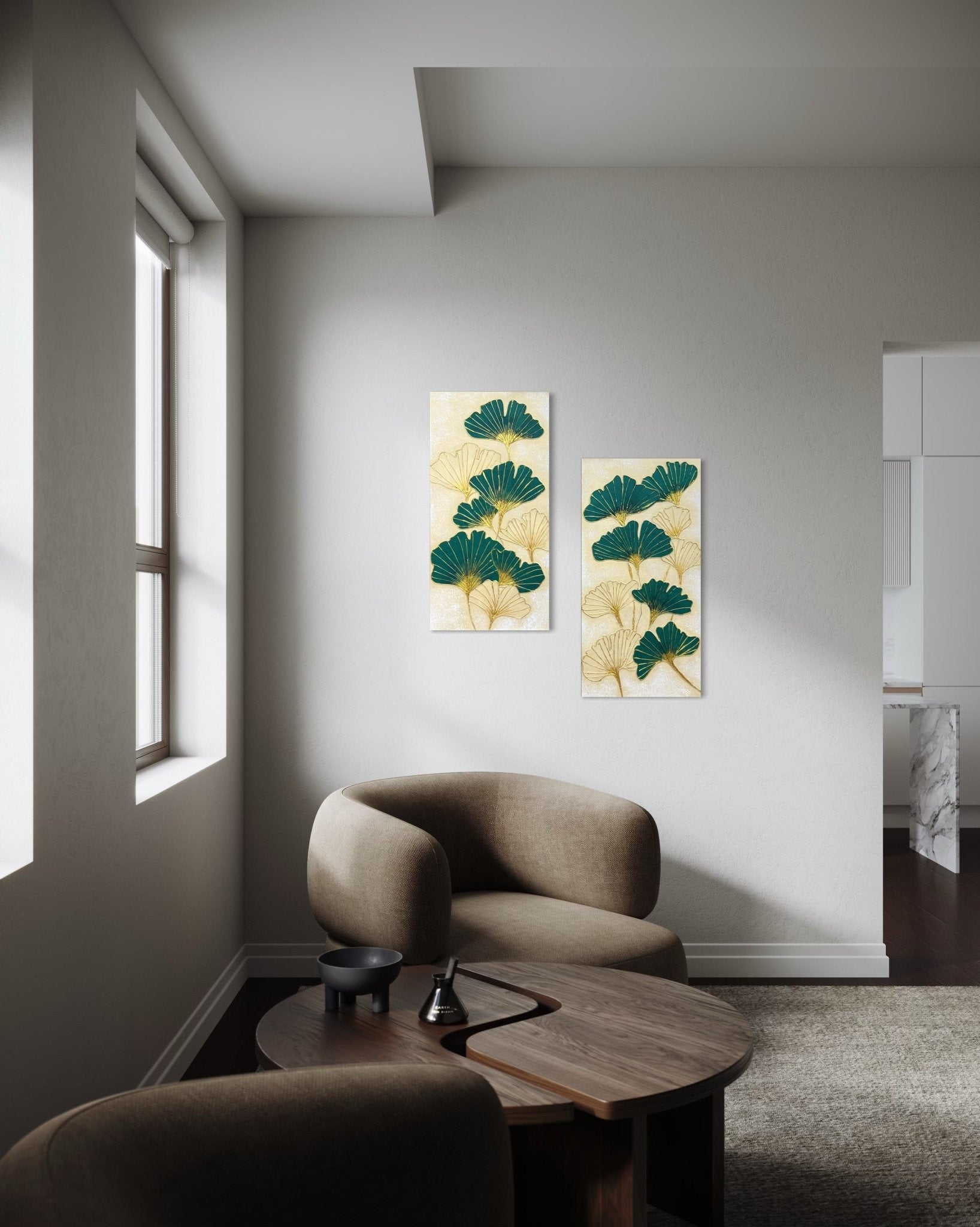 Gingko Lush (Diptych) - Art Whims | Handcrafted Textured Art for Inspired Spaces