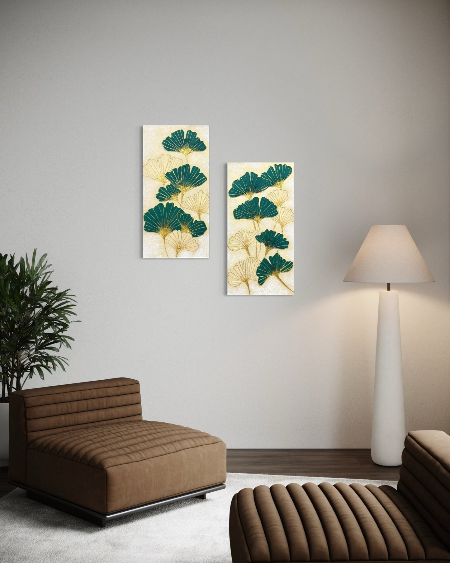 Gingko Lush (Diptych) - Art Whims | Handcrafted Textured Art for Inspired Spaces